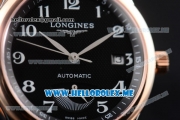 Longines Master Power Reserve Swiss ETA 2824 Automatic Steel Case with Black Dial and Black Leather Strap Rose Gold Bezel