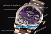 Rolex Datejust Asia 2813 Automatic Steel Case with Purple Dial and Roman Numeral Markers(BP)