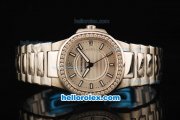 Patek Philippe Nautilus Swiss Quartz Movement Full Steel with Silver Dial and Diamond Bezel