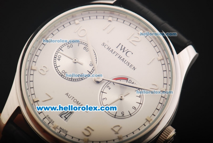 IWC Portuguese Automatic Movement Steel Case with White Dial and Black Leather Strap - Click Image to Close