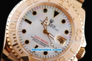 Rolex Yachtmaster Oyster Perpetual chronometer Automatic with White Shell Dial and Full Gold case , Bezel and strap-Round Bearl Marking-Small Calendar