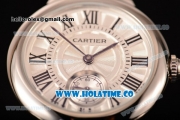 Cartier Ballon Bleu De Small Swiss Quartz Steel Case with White Dial Black Roman Numeral Markers and Hot Pink Leather Strap