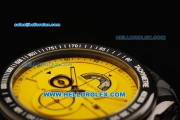 Porsche Design Regulator Chronograph Miyota Quartz Movement PVD Case with Yellow Dial and Black Rubber Strap