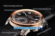 Cartier Calibre De Swiss ETA 2824 Automatic Steel Case with Black Dial Rose Gold Bezel and White Roman Numeral Markers