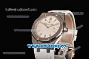 Audemars Piguet Royal Oak Lady Swiss Quartz Steel Case with White Leather Strap White Dial and Stick Markers