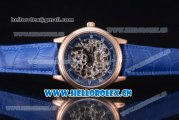 Glashutte Senator Skeletonized Edition Asia 7100 Automatic Rose Gold Case Roman Numeral Markers Skeloton Dial and Blue Leather Strap