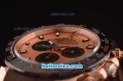 Rolex Daytona Asia 3836 Automatic Rose Gold Case with PVD Bezel - Brown Dial and Brown Rubber Strap - 7750 Coating