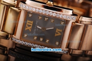 Patek Philippe Quartz Movement Diamond Bezel with full Rose Gold and Grey Dial--Lady size