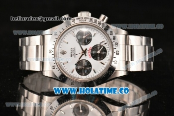 Rolex Daytona Swiss Valjoux 7750 Chronograph Movement White Dial with Silver Stick Marker and Black Subdials-SS Strap