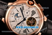 Cartier Ballon Bleu De Tourbillon Asia Automatic Rose Gold Case with White Dial Black Roman Numeral Markers and Black Leather Strap