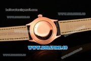 Rolex Cellini Time Asia 2813 Automatic Rose Gold Case with White Dial Black Leather Strap and Stick/Roman Numeral Markers