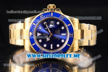 Rolex Submariner Clone Rolex 3135 Automatic Yellow Gold Case/Bracelet with Blue Dial and Dot Markers (BP)