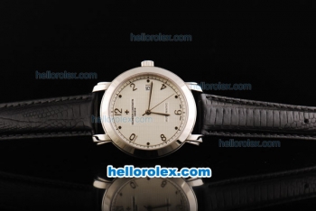 Vacheron Constantin Malte Swiss ETA 2836 Automatic Movement Silver Case with White Dial and Black Leather Strap