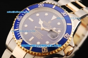 Rolex Submariner Swiss ETA 2836 Automatic Movement Steel Case with Blue Bezel and Two Tone Strap-18k Solid Gold