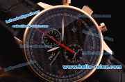 IWC Portuguese Yacht Club Chronograph Miyota Quartz Rose Gold Case with Black Carbon Fiber Dial and Black Leather Strap