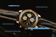 Breitling Chronomat Evolution Swiss ETA 7750 Automatic Steel Case with Black Dial and Black Leather Strap