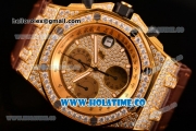 Audemars Piguet Royal Oak Offshore Chronograph Swiss Valjoux 7750 Automatic Yellow Gold/Diamonds Case with Diamonds Dial and Brown Leather Strap (NOOB)