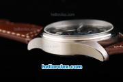 IWC Saint Exupery Automatic Movement Steel Case with Brown Dial and White Numeral Markers-Brown Leather Strap-Small Calendar