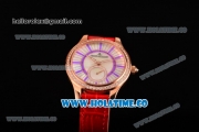 Jaeger-LeCoultre Lady Miyota Quartz Rose Gold Case with White MOP Dial Purple Stick Markers and Red Leather Strap - Diamonds Bezel