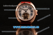 Cartier Cle de Cartier Swiss Tourbillon Manual Winding Rose Gold Case with White Dial and Red Leather Strap