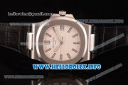 Patek Philippe Nautilus Clone PP Calibre 3120 Automatic Steel Case with White Dial Stick Markers and Black Leather Strap (BP)