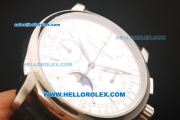 Patek Philippe Moonphase Chronograph Swiss Valjoux 7750 Manual Winding Movement Steel Case with Stick Markers and Black Leather Strap