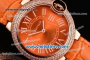 Cartier Ballon Bleu Swiss Quartz Rose Gold Case with Orange Leather Strap Diamond Bezel and Orange Dial