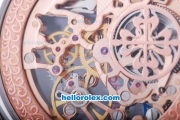 Patek Philippe Skeleton Manual Winding Movement With Rose Gold Case and Leather Strap