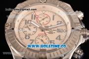 Breitling Super Avenger Ultimate Chrono Swiss Valjoux 7750 Automatic Silver Case with White Dial