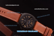 Panerai PAM 360 Luminor Base Logo Swiss ETA 6497 Manual Winding Black DLC Case with Black Dial and Orange Leather Strap-1：1 Original