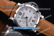 Panerai Luminor Marina Automatic Clone Panerai 9010 Automatic Steel Case with White Dial Arabic Numeral Markers and Brown Leather Strap (ZF)