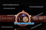 Cartier Rotonde De Swiss Quartz Rose Gold Case with Brown Guilloche Dial Diamonds Bezel and Brown Leather Strap