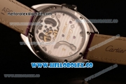 Cartier Cle de Cartier Swiss Tourbillon Manual Winding Steel Case with White Dial and Purple Leather Strap