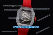 Richard Mille RM027-2 Miyota 9015 Automatic Carbon Fiber Case with Skeleton Dial Dot Markers and Red Nylon Strap