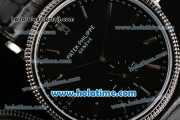 Patek Philippe Calatrava Miyota Quartz Steel Case with Silver Stick Markers and Black Dial