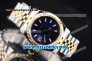 Rolex Datejust Clone Rolex 3135 Automatic Two Tone Case/Bracelet with Blue Dial and Stick Markers (BP)