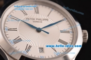 Patek Philippe Calatrava Swiss ETA 2824 Automatic Steel Case with Black Leather Strap White Dial Roman Markers