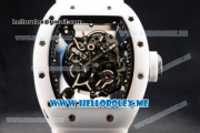 Richard Mille RM 055 Bubba Watson Asia Manual Winding Ceramic/Steel Case with Skeleton Dial and White Rubber Strap Black Inner Bezel - 1:1 Original