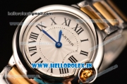 Cartier Ballon Bleu Japanese Miyota Quartz Movement Silver Case with White Dial and Black Roman Markers-Two Tone Strap