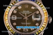 Rolex Datejust Pearlmaster Clone Rolex 3135 Automatic Full Steel with Army Green Dial and Diamonds Markers - Rainbow Diamoand Bezel (BP)