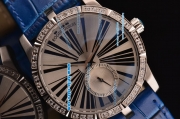 Roger Dubuis Excalibur 36 Miyota OS2064 Quartz Steel Case Diamond Bezel with Blue Leather Strap White Dial