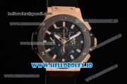 Hublot Aero Bang Chrono Swiss Valjoux 7750 Automatic Rose Gold/PVD Case Black Dial With Stick Markers Black Rubberr Strap