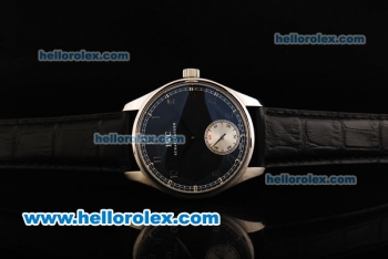 IWC Schaffhausen Swiss ETA 6497 Manual Winding Movement Black Dial with Silver Arabic Numerals and Black Leather Strap