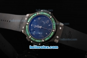 Hublot Big Bang Swiss Valjoux 7750 Chronograph Movement PVD Case with Black Dial-Green Diamond Bezel and Black Rubber Strap