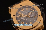 Hublot Big Bang Ferrari Swiss Valjoux 7750-SHG Automatic Gold Case with Gold Stick/Numeral Marekrs Black Dial and Black Rubber Strap