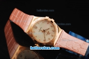 Omega Constellation Quartz Movement Rose Gold Case with White Dial and Pink Leather Strap