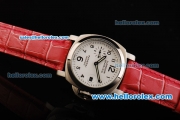 Panerai Luminor Marina Pam 049 Automatic Movement Steel Case with White Dial and Red Leather Strap-Lady Model