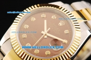 Rolex Datejust II Oyster Perpetual Automatic Movement Brown Dial with Diamond Markers and Gold Bezel-Two Tone Strap
