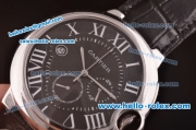 Cartier Ballon Bleu Chrono Miyota Quartz Steel Case with Black Dial and Black Leather Strap