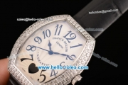 Franck Muller Heart Swiss Quartz Steel Case with Black Leather Strap Diamond Bezel and White Dial - ETA Coating